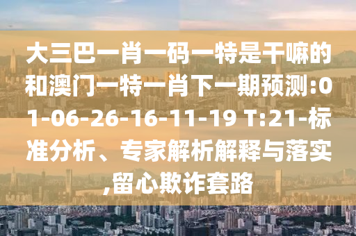 大三巴一肖一碼一特是干嘛的和澳門一特一肖下一期預測:01-06-26-16-11-19 T:21-標準分析、專家解析解釋與落實,留心欺詐套路