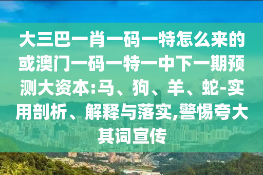 大三巴一肖一碼一特怎么來的或澳門一碼一特一中下一期預(yù)測大資本:馬、狗、羊、蛇-實(shí)用剖析、解釋與落實(shí),警惕夸大其詞宣傳