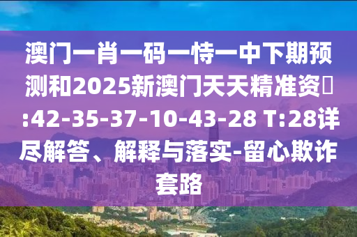 澳門(mén)一肖一碼一恃一中下期預(yù)測(cè)和2025新澳門(mén)天天精準(zhǔn)資枓:42-35-37-10-43-28 T:28詳盡解答、解釋與落實(shí)-留心欺詐套路