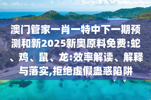 澳門管家一肖一特中下一期預(yù)測和新2025新奧原料免費(fèi):蛇、雞、鼠、龍:效率解讀、解釋與落實(shí),拒絕虛假蠱惑陷阱