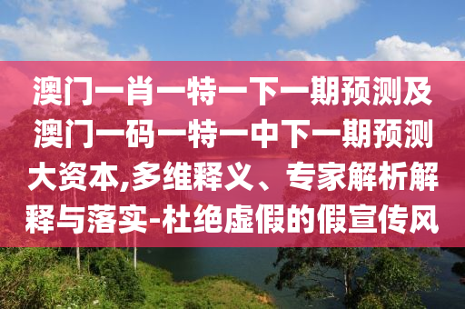 澳門一肖一特一下一期預測及澳門一碼一特一中下一期預測大資本,多維釋義、專家解析解釋與落實-杜絕虛假的假宣傳風