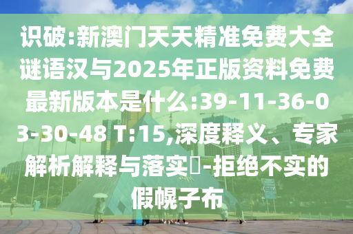 識破:新澳門天天精準免費大全謎語漢與2025年正版資料免費最新版本是什么:39-11-36-03-30-48 T:15,深度釋義、專家解析解釋與落實?-拒絕不實的假幌子布