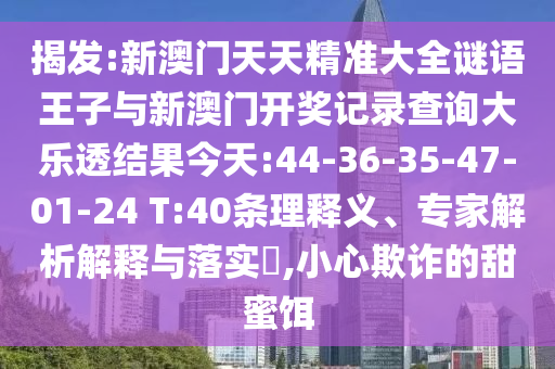 揭發(fā):新澳門天天精準(zhǔn)大全謎語王子與新澳門開獎記錄查詢大樂透結(jié)果今天:44-36-35-47-01-24 T:40條理釋義、專家解析解釋與落實(shí)?,小心欺詐的甜蜜餌