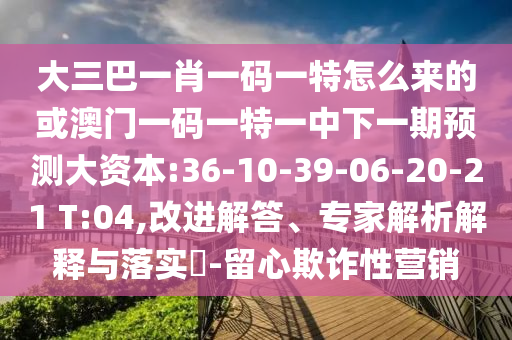 大三巴一肖一碼一特怎么來的或澳門一碼一特一中下一期預(yù)測大資本:36-10-39-06-20-21 T:04,改進(jìn)解答、專家解析解釋與落實?-留心欺詐性營銷
