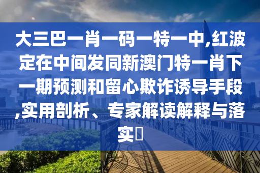 大三巴一肖一碼一特一中,紅波定在中間發(fā)同新澳門特一肖下一期預測和留心欺詐誘導手段,實用剖析、專家解讀解釋與落實?