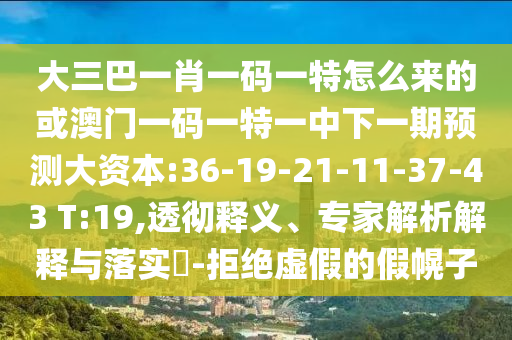 大三巴一肖一碼一特怎么來的或澳門一碼一特一中下一期預測大資本:36-19-21-11-37-43 T:19,透徹釋義、專家解析解釋與落實?-拒絕虛假的假幌子