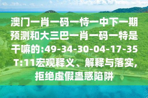 澳門一肖一碼一恃一中下一期預(yù)測和大三巴一肖一碼一特是干嘛的:49-34-30-04-17-35 T:11宏觀釋義、解釋與落實,拒絕虛假蠱惑陷阱
